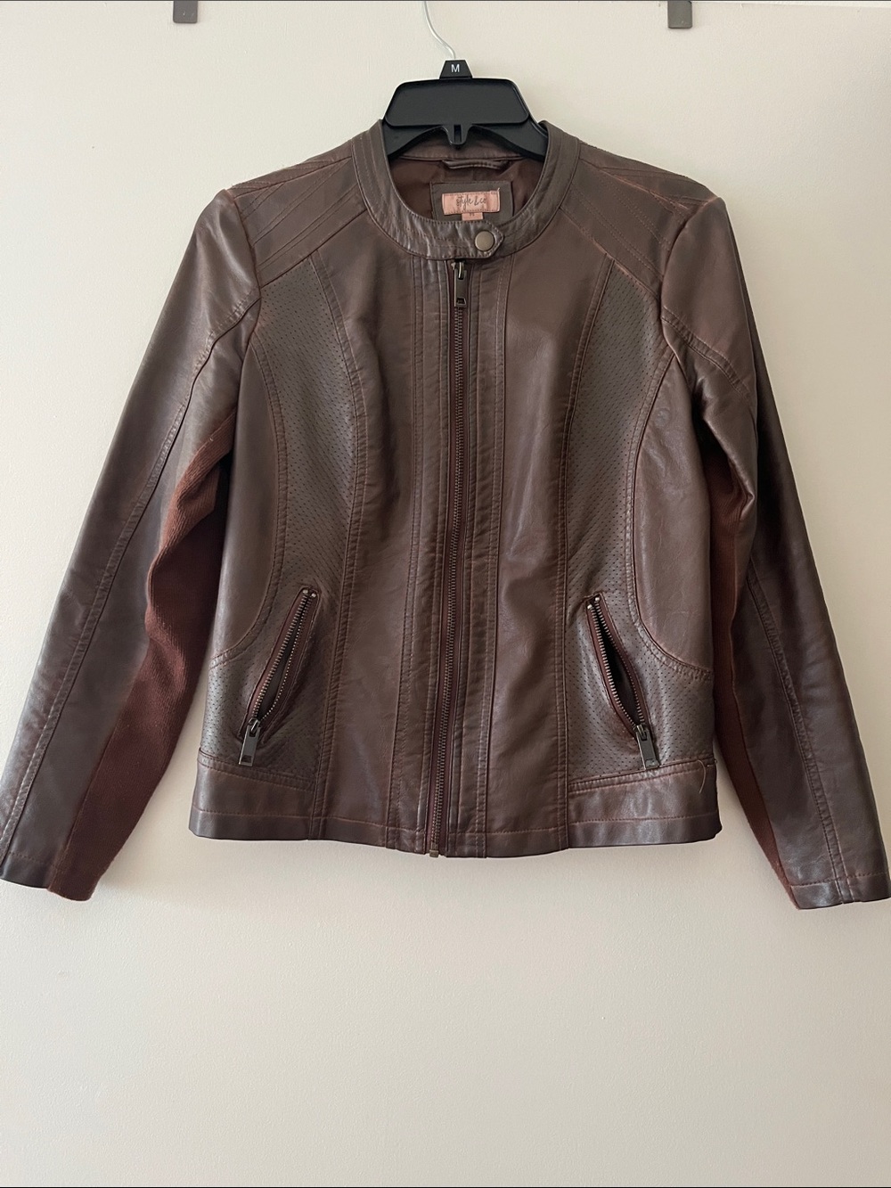 Style & Co. Dark Brown Women's Leather Zip Moto Jacket